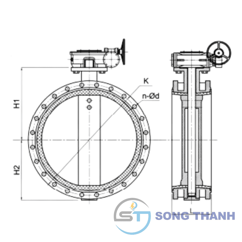 Van bướm mặt bích tay quay DN450