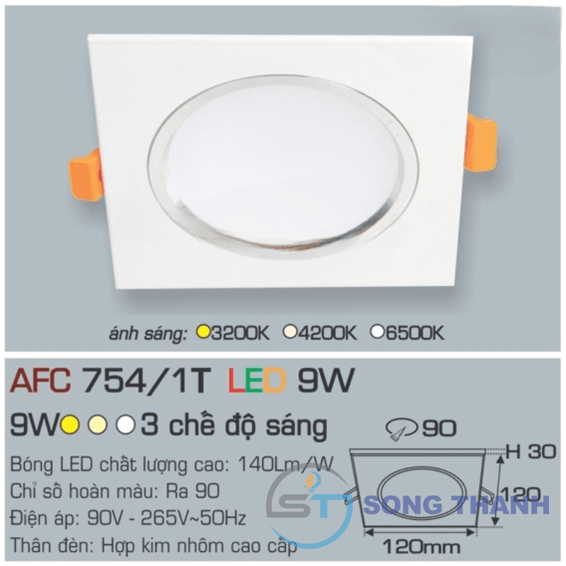 Led vuông âm 754/1 9W