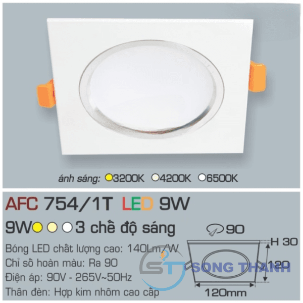 Led vuông âm 754/1 9W
