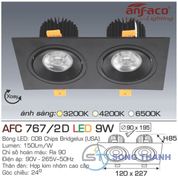 Led vuông âm đôi 767/2D 9W