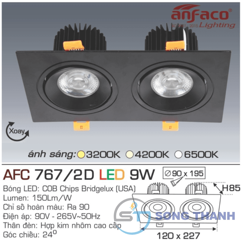 Led vuông âm đôi 767/2D 9W